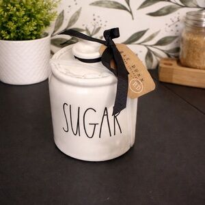 Rae Dunn White Ceramic CANISTER with Black Ribbon
